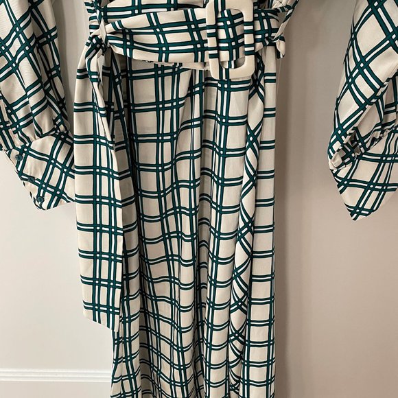 Zara Green and White Windowpane Silk Midi Dress XS - Picture 6 of 6